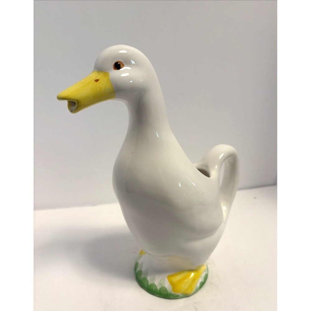Vintage Ceramic White Goose/Duck Pitcher Cottage Core Kitcschy Made in Portugal